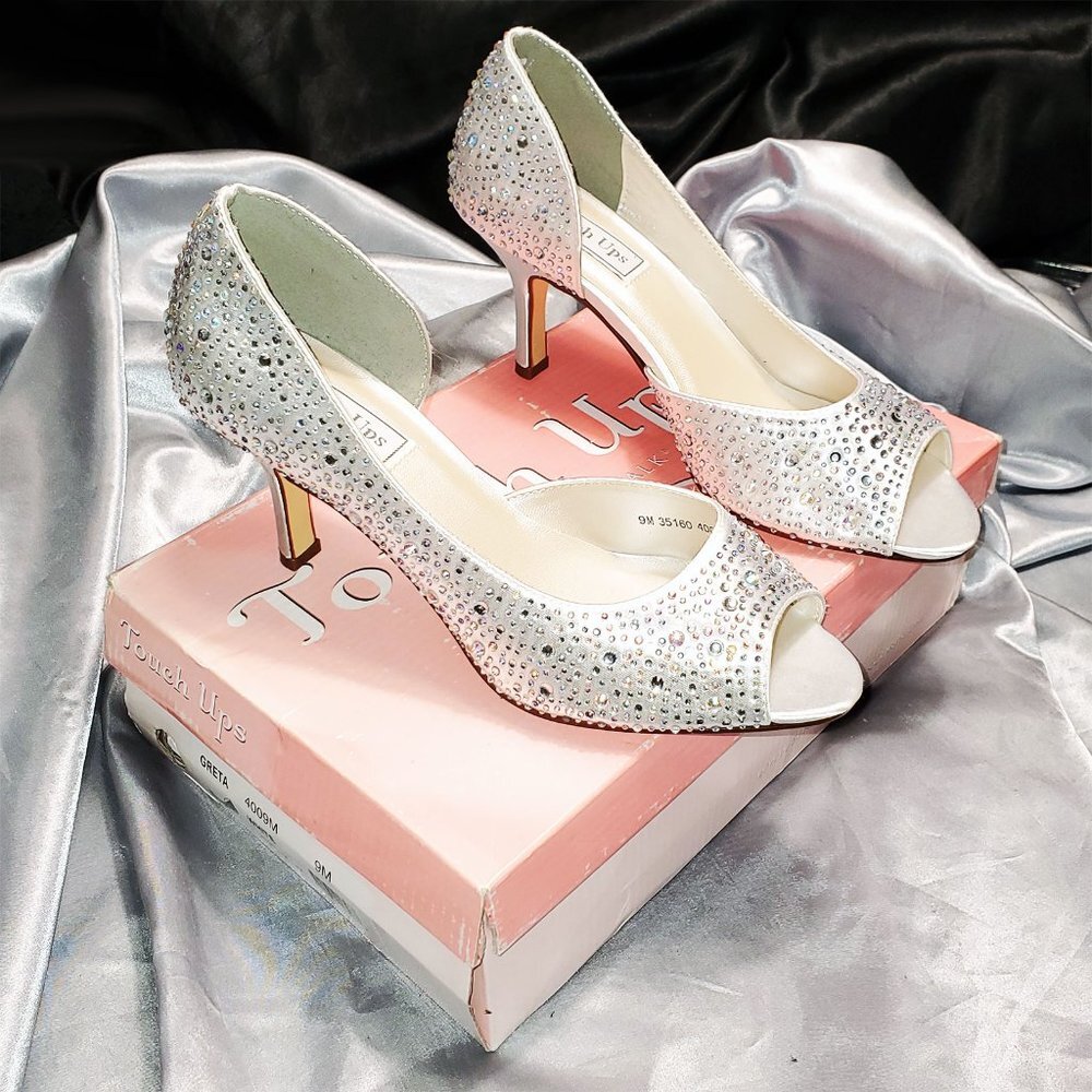 NIB TOUCH UPS open toe d'orsay bling bridal heels